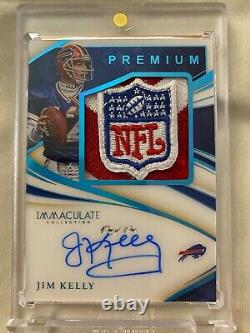 2020 Immaculate Jim Kelly #1/1 Premium NFL Shield Patch Logo Auto Buffalo Bills