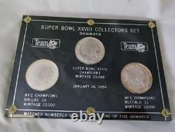 93/94 Super Bowl XXVIII Dallas Cowboys vs Buffalo Bills Coins 3x 1oz. 999 Silver