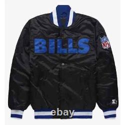 Black Buffalo Bills Blackout Satin Full-Snap Varsity Jacket