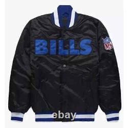 Blackout Buffalo Bills Satin Varsity Jacket Full-Snap NFL Team Style Bomber