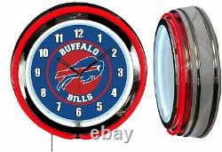Buffalo Bills 19 RED Neon Clock Man Cave Game Room Football White Numbers