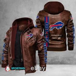 Buffalo Bills Leather Jacket Men's Bomber Vintage Motorcycle Coat Winter Jacket