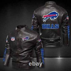 Buffalo Bills Leather Jacket Mens Vintage Bomber Coat Motorcycle Biker Jacket