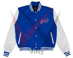 Buffalo Bills Varsity Jacket Blue Wool and Original Leather Sleeves