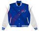 Buffalo Bills Varsity Jacket Blue Wool And Original Leather Sleeves