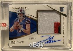 JOSH ALLEN 2018 Panini Immaculate Rookie RC Auto 3 Color Patch #d /99 Bills