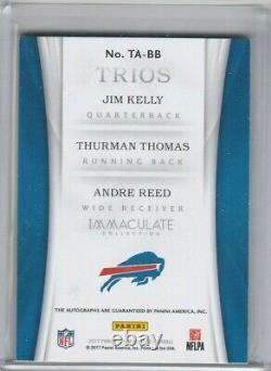 Jim Kelly Thurman Thomas Andre Reed 2017 Immaculate Tri Autograph AUTO /10 BILLS