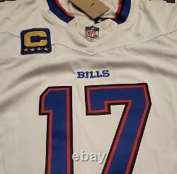 Josh Allen #17 Bills Stitched White F. U. S. E. Jersey withCaptain's C Patch NWT