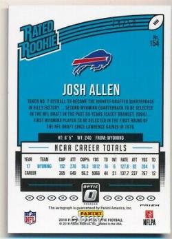 Josh Allen 2018 Donruss Optic Rookie Purple Stars Autograph Bills Auto Sp #14/50