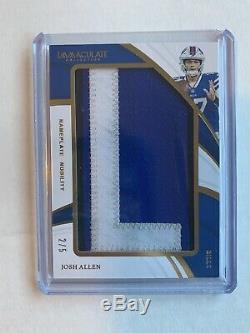 Josh Allen 2019 Immaculate NAMEPLATE NOBILITY # 2/5 Game-Used! 1/1 for'L'