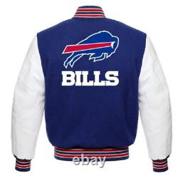 NFL Buffalo Bills Letterman Varsity Jacket Wool with Leather Sleeves