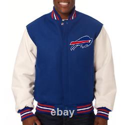 NFL Buffalo Bills Letterman Varsity Jacket with Leather Sleeves Blue & White