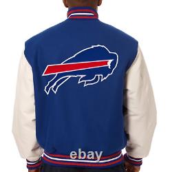 NFL Buffalo Bills Letterman Varsity Jacket with Leather Sleeves Blue & White