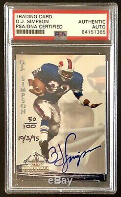 OJ Simpson Signed/Auto day HE was found NOT GUILTY 1995 Bills Card Autographed
