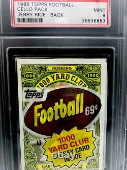 PSA 9 AMAZING 1986 Topps Football Cello Pack (JERRY RICE RC ROOKIE BACK) POP 17