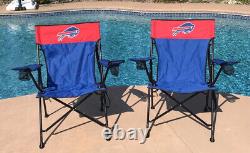 Pair Of 2 Buffalo Bills Rawlings Team Logo Folding Tailgate Chairs WithCup Holder