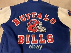 VINTAGE 1989s 90s CHALK LINE NFL BUFFALO BILLS Wool & Leather Jacket LARGE