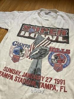 VINTAGE SUPERBOWL 25 BUFFALO BILLS VS NEW YORK GIANTS TEE SHIRT double 2 sided