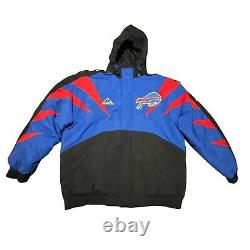 VTG Buffalo Bills Coat Mens L Blue Authentic Pro Line Apex One Sharktooth Hood