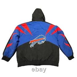 VTG Buffalo Bills Coat Mens L Blue Authentic Pro Line Apex One Sharktooth Hood