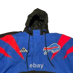 VTG Buffalo Bills Coat Mens L Blue Authentic Pro Line Apex One Sharktooth Hood