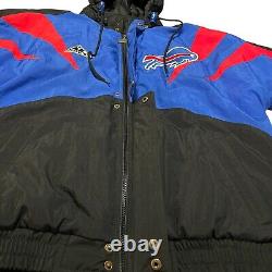 VTG Buffalo Bills Coat Mens L Blue Authentic Pro Line Apex One Sharktooth Hood