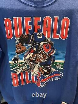 Vintage 1988 NFL Nutmeg Mills Buffalo Bills Jack Davis Blue Crewneck Sweatshirt