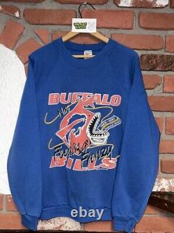 Vintage 1989 Trench NFL Buffalo Bills Feeding Frenzy Blue Crewneck Sweatshirt L