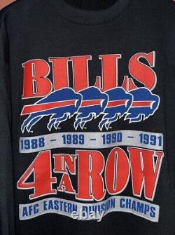 Vintage 1991 NFL Trench Buffalo Bills 4 In A Row Champs Crewneck Sweatshirt XL