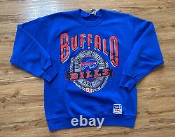 Vintage 90s Buffalo Bills Sweatshirt Size Large Nutmeg Mills NFL Football Blue
