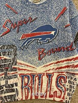 Vintage 90s Magic Johnson Buffalo Bills Super Bowl AOP Sweatshirt Size Medium