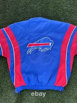 Vintage Starter Buffalo Bills 1/4 Zip Pullover Kangaroo Jacket Size L Distressed