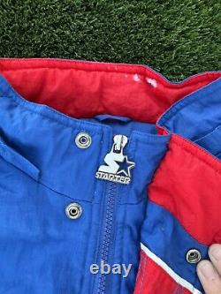 Vintage Starter Buffalo Bills 1/4 Zip Pullover Kangaroo Jacket Size L Distressed