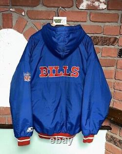 Vintage Starter NFL Buffalo Bills Zip Up Winter Hooded Coat Jacket Blue/Red L