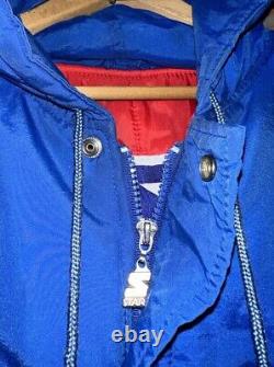 Vintage Starter NFL Buffalo Bills Zip Up Winter Hooded Coat Jacket Blue/Red L