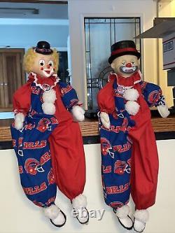 Vintage TWO BUFFALO BILLS Clown DOLLS NFL FOOTBALL Sitting CLOWNS
