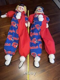 Vintage TWO BUFFALO BILLS Clown DOLLS NFL FOOTBALL Sitting CLOWNS