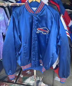 Vtg 80s 90s Buffalo Bills Chalk Line Satin Jacket USA Made Sz XL NFL EUC