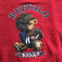 Vtg Cliff Engle Buffalo Bills Football Polo Bear NFL Pullover Sweatshirt Red 90s